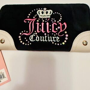 Juicy Couture Black and Cream Wallet with Rhinestone Embellishments